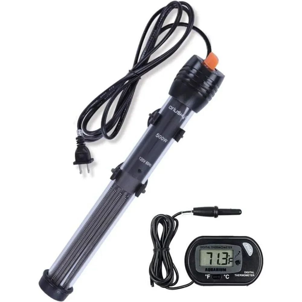 Orlushy Submersible Aquarium Heater 500W Adjust Knob Thermostat Free Thermometer